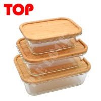 PIE GLASS Eco-friendly  kitchen access bamboo lid glass containers for food storage