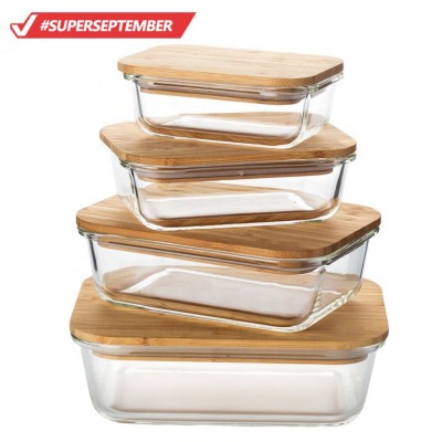 High borosilicate glass bamboo lid  food storage meal prep glass container set