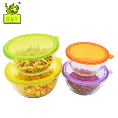 Smart Essentials Glass Bowls with Multi Colour BPA Free Plastic Lids