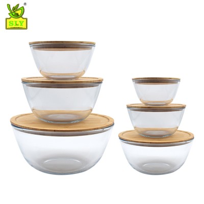 Eco-friendly heat-resistant glass bowl set bamboo lid