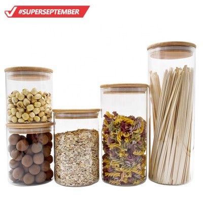 Lead free glass food jar kitchen accessories tools glass storage jar with bamboo lid